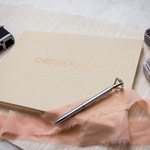 Embossed Gray Canvas Linen Guest Book gill Sans Font Large Etsy