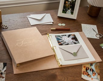Foil Letters to the Bride Binder (D5) - Velvet or Leather Album Gold Silver Font Bridal Shower Wedding Guestbook w/ Layout Pages & Envelopes