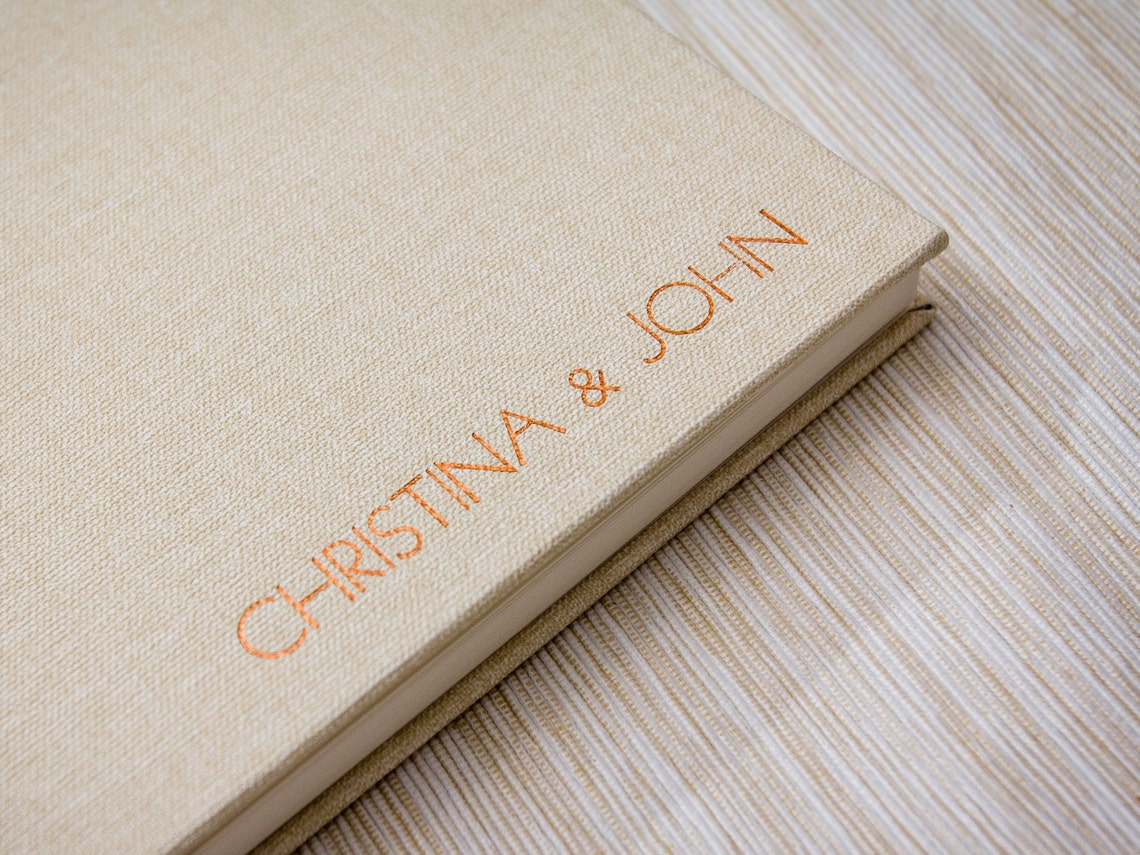 Embossed Canvas Linen Guest Book in Ivory Shiny Foil Sign in Etsy