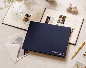 Foil Guest Book (Gil Sans 2 Line) - Shiny Foil Personalized Wedding Guestbook Sign In, Modern Minimalist Custom Memory Keepsake
