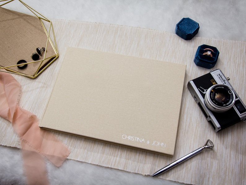 Embossed Canvas Linen Guest Book in Ivory Shiny Foil Sign in Etsy