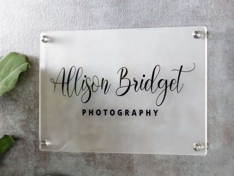 Frosted Acrylic Office Door Sign w/ Metal Stand Offs - Wall sign with Business Logo, Personalized Name Plate for Office Door Sign image 1