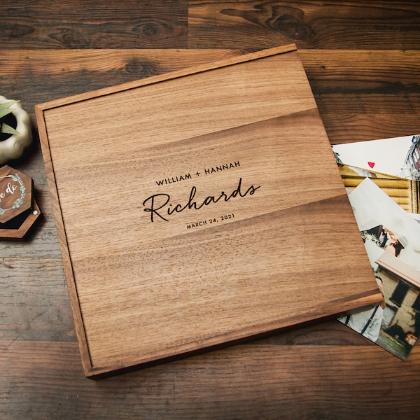 Wedding Memory Box - Engraved Wood Box for Cards Photos Keepsakes, Anniversary Gift for Parents Mom Dad Daughter, Birthday Box