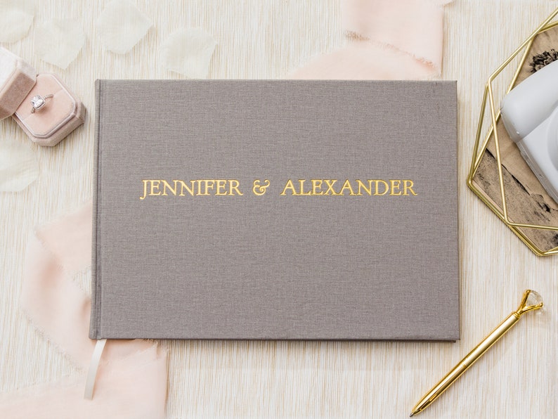 Embossed Gray Canvas Linen Guest Book 11.5x8.5 Large Etsy