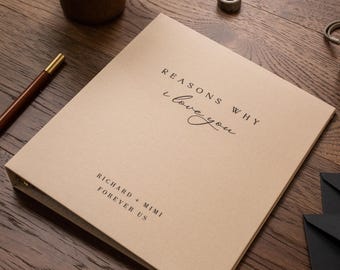 Reasons Why I Love You Scrapbook Binder - Romantic Love Notes Photos Couple Envelopes Keepsake Book, Meaningful Anniversary Gift