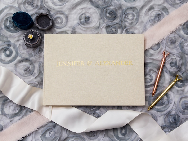 Embossed Canvas Linen Guest Book in Ivory 11.5x8.5 Large Foil Etsy