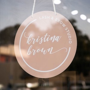 Round Hanging Acrylic Sign (Logo) w/ White Rope - Custom signage for office home rental door, small business logo sign, trade show signs