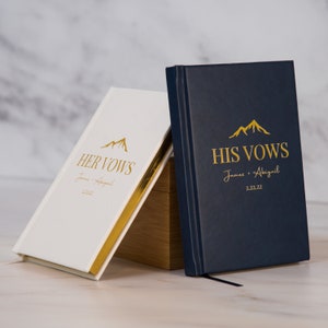 2 Vow Books Mountain Design Hard Cover Wedding Ceremony Vow Booklets, Modern Classy Vow Book, Engagement Gift, Mountain Design image 6