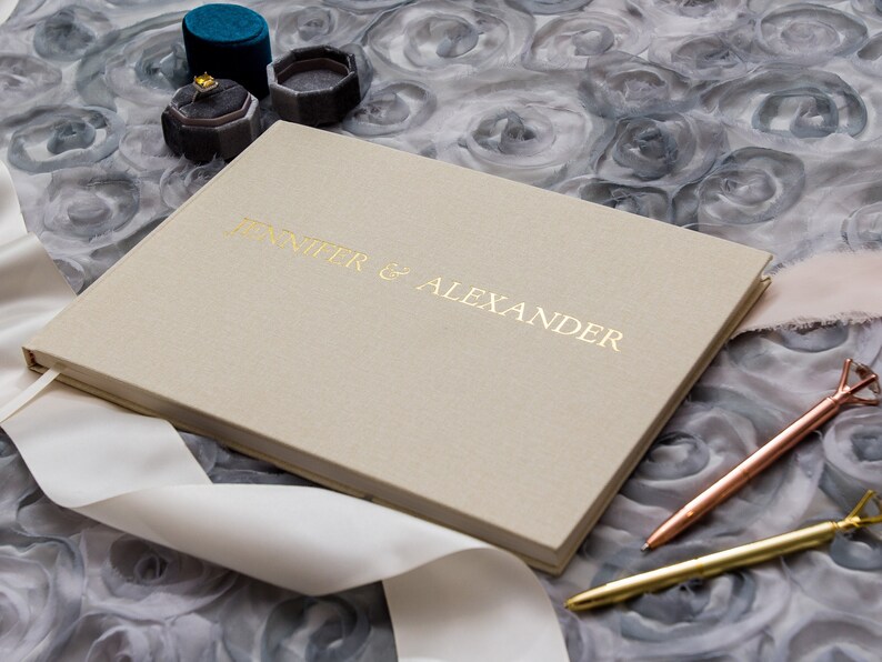 Embossed Canvas Linen Guest Book in Ivory 11.5x8.5 Large Foil Etsy