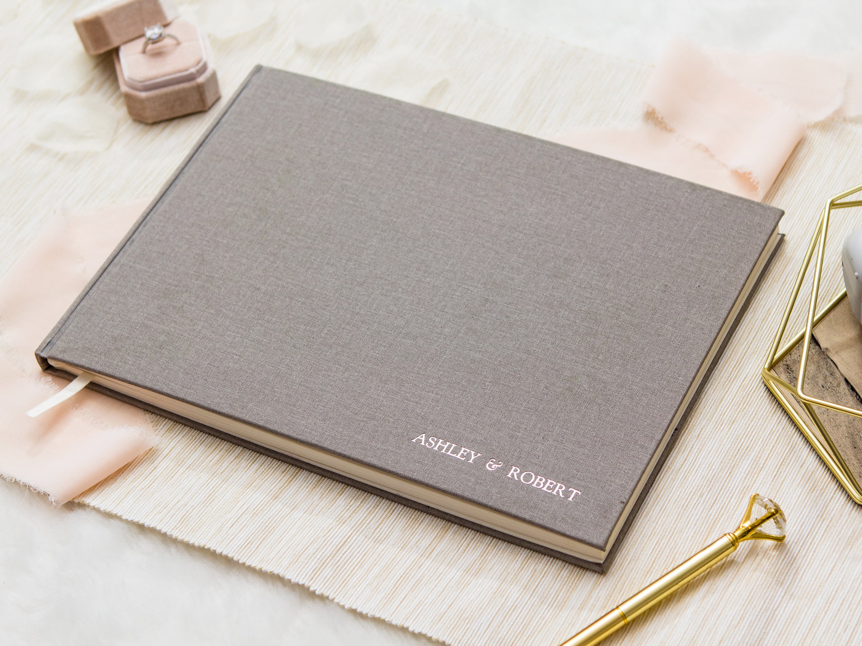 Embossed Gray Canvas Linen Guest Book Custom Foil Sign in Etsy