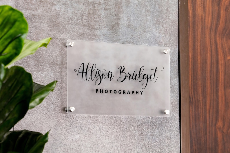 Frosted Acrylic Office Door Sign w/ Metal Stand Offs - Wall sign with Business Logo, Personalized Name Plate for Office Door Sign image 3
