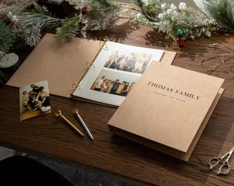 Personalized Holiday Binder w/ Foil Text - Custom Christmas Photo Album, Velvet Family Memory Book