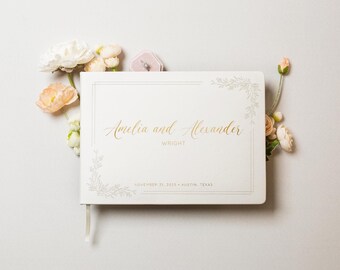 Floral Frame Foil Wedding Guest Book (D3) - Personalized  Sign In Book, Wedding Reception Polaroid Photo Album, Bridal Shower Keepsake