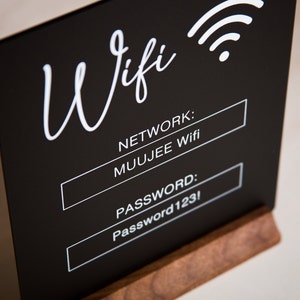 Wifi Acrylic Sign w/ Wood Base 6.5 x 7.75 Ice or Black Table Sign for Home Airbnb Rental Small Business Salon Restaurant Bar Hotel Bild 2