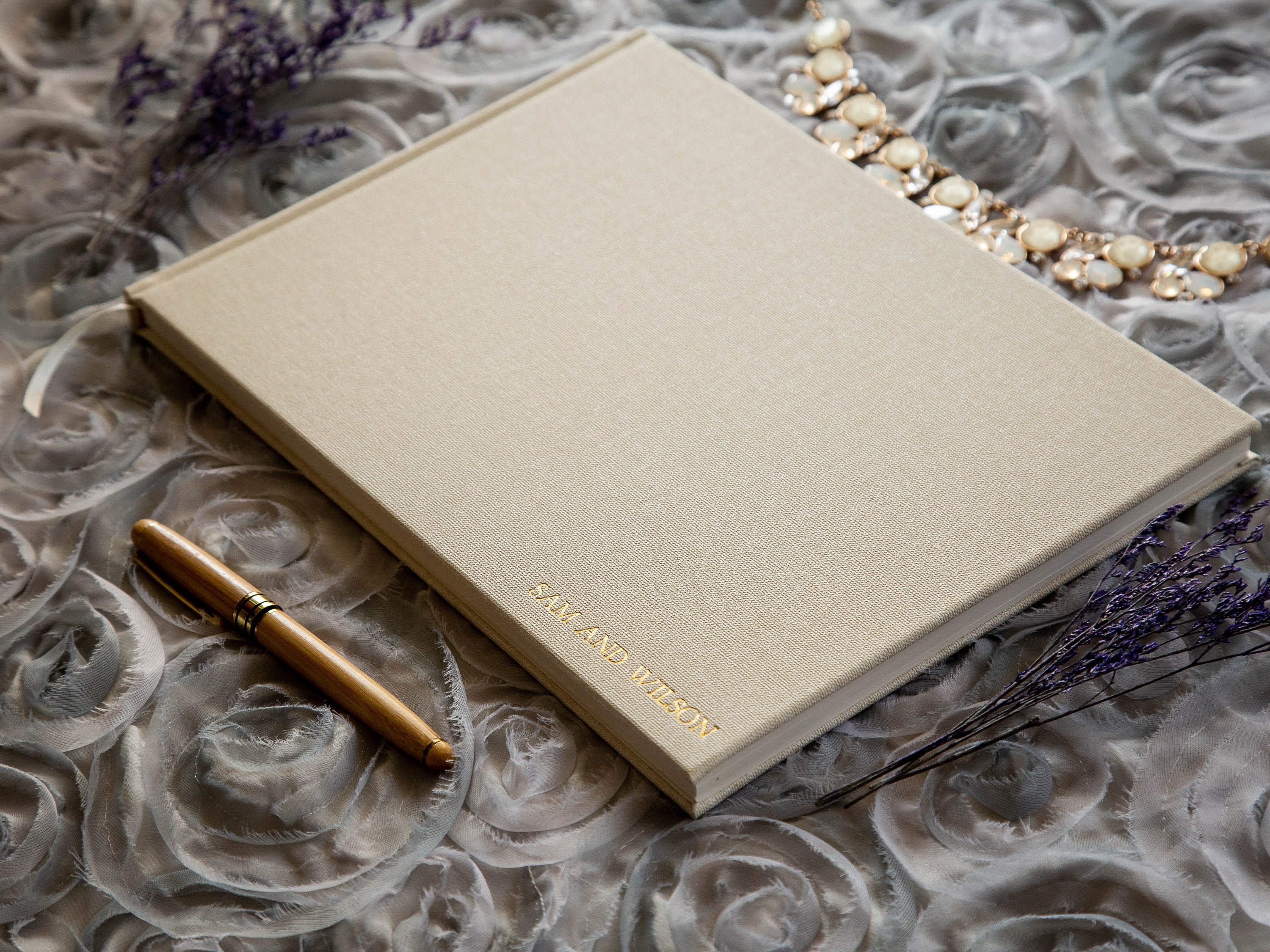 Embossed Canvas Linen Guest Book in Ivory Shiny Foil Sign in Etsy