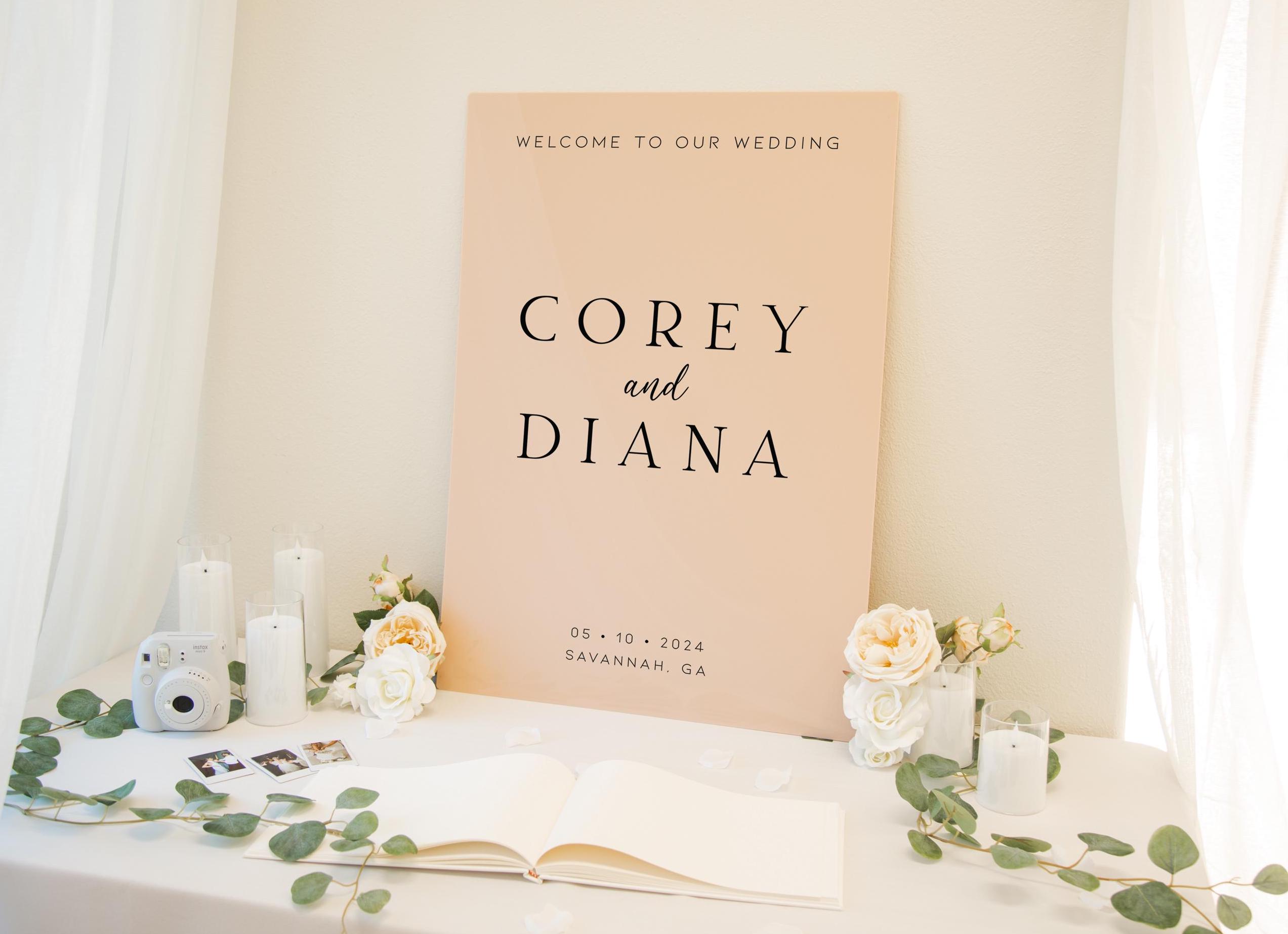 Personalized Acrylic Wedding Welcome Sign (Design 2) - Modern Wedding Decor, Guest Welcome Sign Display for Party Reception or Bridal Shower