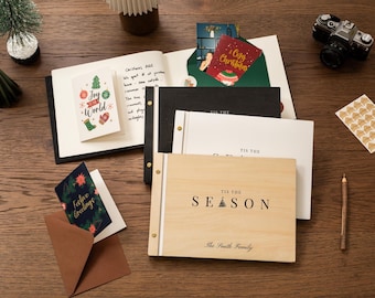 Wooden Luxe Christmas Photo Book (D8) - 11.5x8.5 DIY Custom DIY Scrapbook Guest Holiday Memories Instax Polaroid Prints Cards Vacation Album