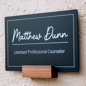 Black Wall Door Interchangeable Name Plate w/ Wood Stand- 11.5x7&quot; Personalized Custom Name Sign for Home & Office Wall, New Job Office Decor