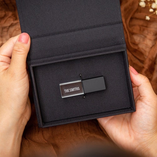 Linen USB Box With Geometric Metal USB Custom Engraved - Etsy