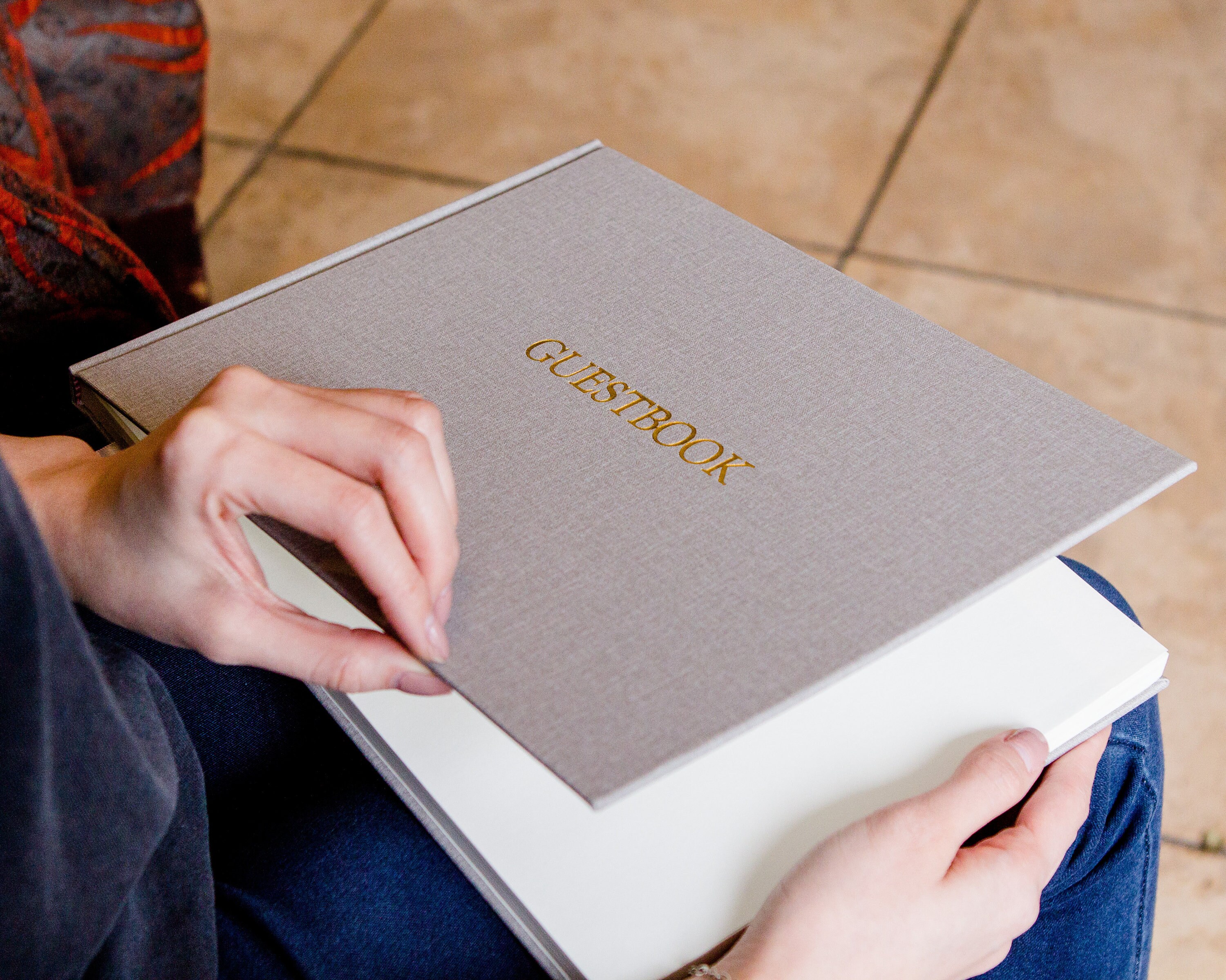 Embossed Gray Canvas Linen Guest Book 11.5x8.5 Large Etsy