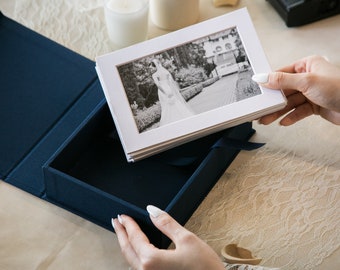 5x7" Embossed Linen Photo Box - Photo Print Storage Box, Photo Mats Optional, Custom Wedding Gift, Photography Linen Wedding Favors