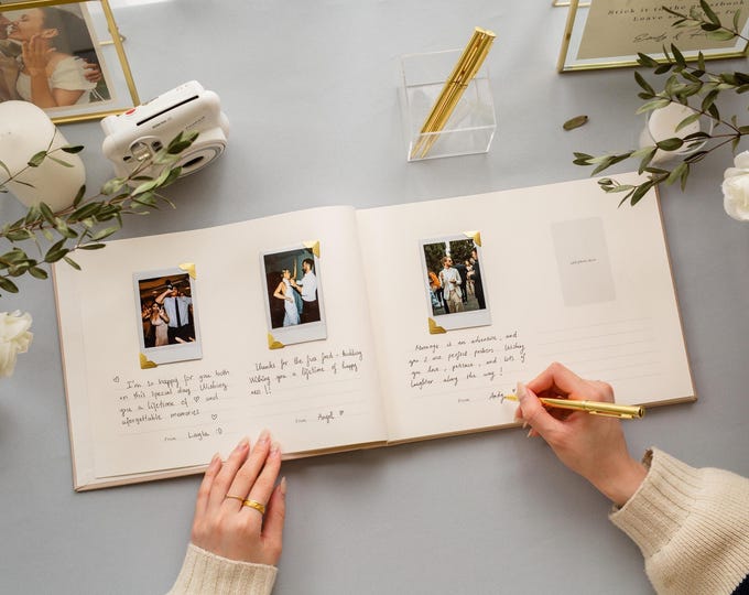 Libro de firmas fotográfico de lujo (D3) - 11.5 x 8.5 Libro de firmas personalizado para bodas, fotos instantáneas Polaroid Instax, álbum de recortes para fiestas y recepciones
