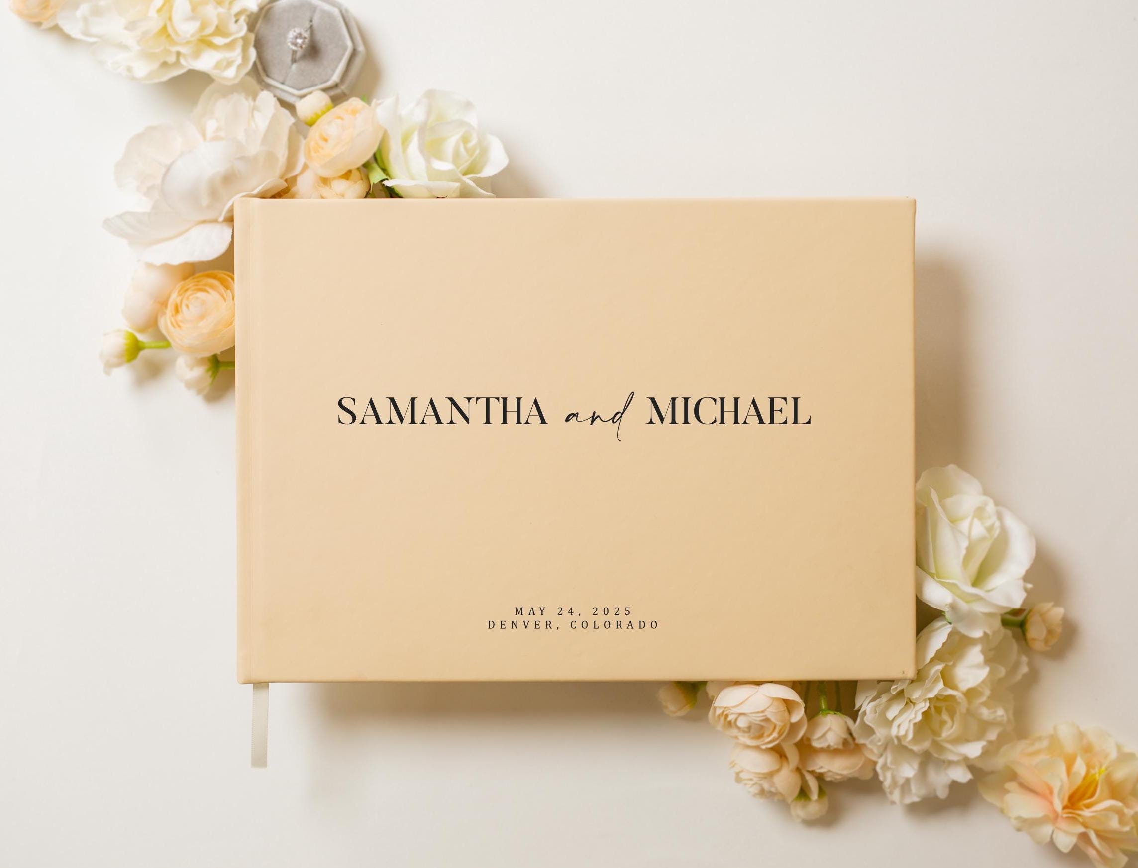 Personalized Guest Book F2 - 11.5 x 8.5  Custom Wedding Guestbook Signing Book, Engagement Party or Bridal Shower Modern Elegant Blank Book