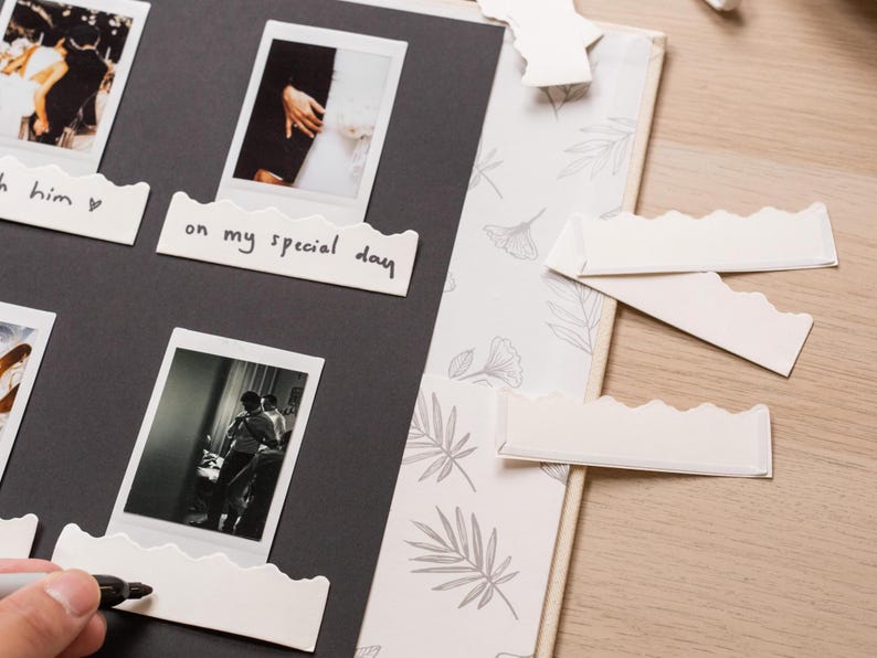 10 pegatinas de bolsillo para fotos (para Instax Polaroid Mini, fotomatón instantáneo, libro de visitas o álbum de recortes DIY), tiras de fotos marrones, blancas o negras imagen 2