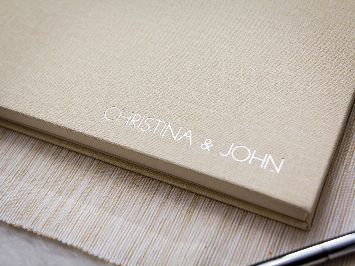 Embossed Canvas Linen Guest Book in Ivory Shiny Foil Sign in Etsy