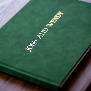 Emerald Green Embossed Guest Book (Kennerly Font) - 11.5x8.5 Large Foil Sign In Wedding Guestbook, Modern Party & Birthday Signature Book