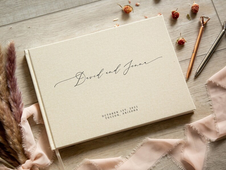 Personalized Guest Book - Custom Wedding Reception Guestbook or Signing Book, Engagement Party or Bridal Shower Modern Elegant Blank Book