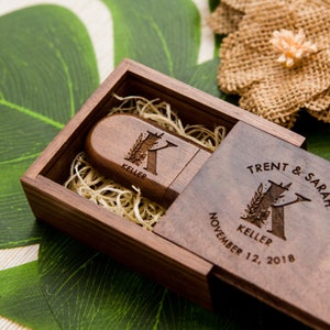 Oval USB & Wood Box Set (+ Wood Wool) - Custom Wood USB, Professional Wedding Photography or Video Usb Stick Packaging, Wedding Travel Gift