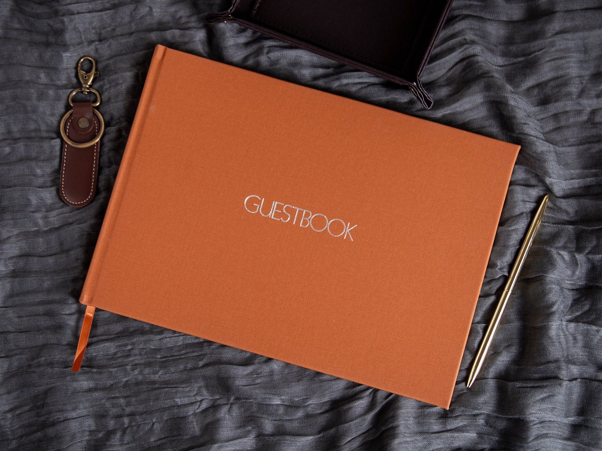 Embossed Guest Book in Terracotta gill Sans Font Large Etsy