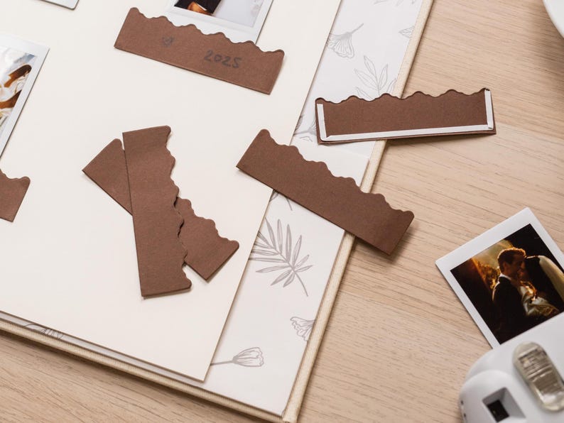 10 pegatinas de bolsillo para fotos (para Instax Polaroid Mini, fotomatón instantáneo, libro de visitas o álbum de recortes DIY), tiras de fotos marrones, blancas o negras imagen 7