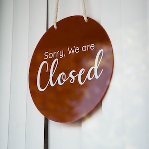 Round Hanging Acrylic Sign (Open & Closed) Double Sided w/ White Rope - Back to back custom signage office home rental door, small business
