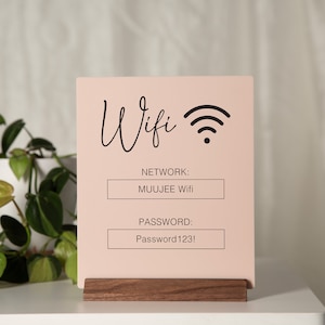 Wifi Acrylic Sign w/ Wood Base 6.5 x 7.75 Ice or Black Table Sign for Home Airbnb Rental Small Business Salon Restaurant Bar Hotel Bild 7