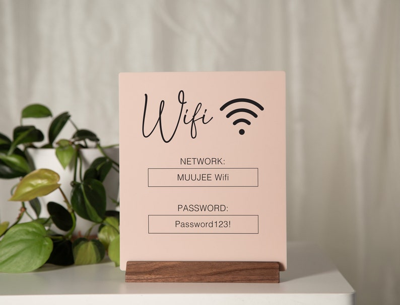 Wifi Acrylic Sign w/ Wood Base 6.5 x 7.75 Ice or Black Table Sign for Home Airbnb Rental Small Business Salon Restaurant Bar Hotel Bild 7