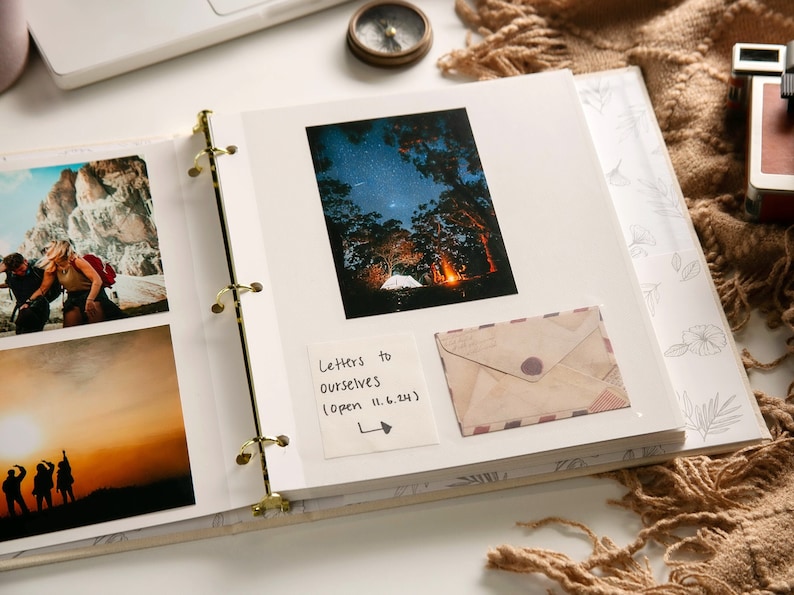 Self Stick Linen Photo Album Binder (Design 8) - Wedding Album Scrapbook, Picture Memory Book, DIY Bride, Anniversary Gift