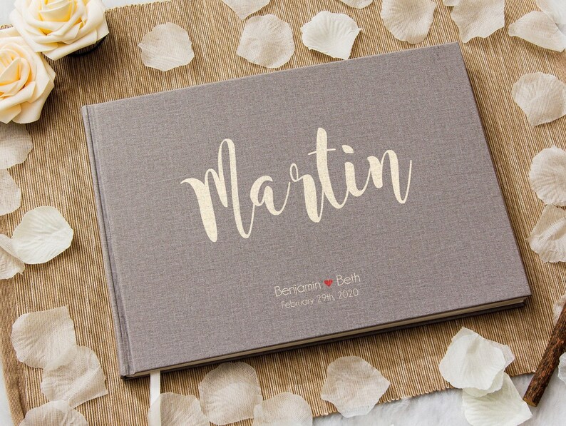 Custom Modern Birthday Event Sign-In Books 11.5 x 8.5 Large Wedding Engagement Party Guest Book Canvas Linen Guest Book