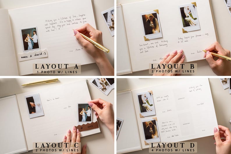 Photo Guest Book (D3) - 11.5 x 8.5 Custom - IVORY - GOLD | Lined Layout C (2 photos w/ lines) | Daniela y Bryan 11/08/2025 - Puerto Peñasco, Mexico