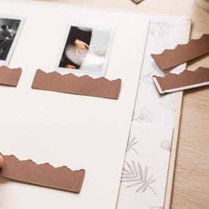 10 pegatinas de bolsillo para fotos (para Instax Polaroid Mini, fotomatón instantáneo, libro de visitas o álbum de recortes DIY), tiras de fotos marrones, blancas o negras imagen 6