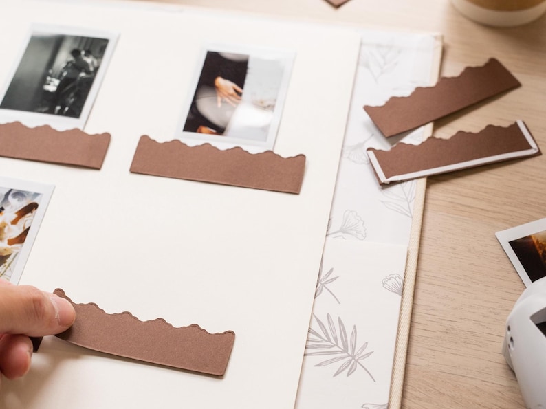 10 pegatinas de bolsillo para fotos (para Instax Polaroid Mini, fotomatón instantáneo, libro de visitas o álbum de recortes DIY), tiras de fotos marrones, blancas o negras imagen 6