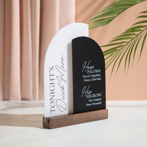 Half Arch Double Acrylic Sign w/ Walnut Wood Base - Dessert Bar for Weddings Birthdays Events, Personalized Show Menu, Custom Party Signage