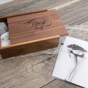 Boudoir Wood Photo Box - Engraved Keepsake Box for Picture Prints, Photo Memory Box Gift for Anniversary Birthday Gift for Boyfriend Husband