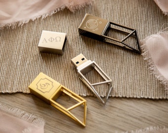 Geometric Metal USB only -  Custom Engraved Modern Aesthetic USB, Gold Silver Gunmetal USB, Digital Tech Gift, Gift for Him, Corporate Gift