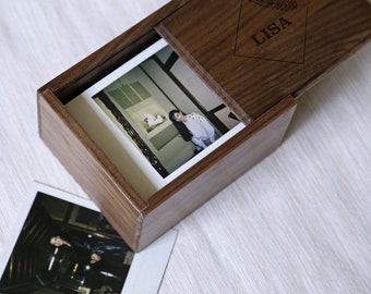 Polaroid or Instax Wood Box - Engraved Travel Photo Film for Wide Mini Square Film Storage, Anniversary Birthday Wedding Guest Book idea