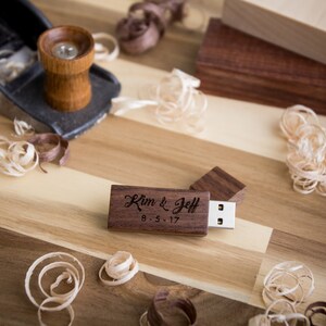 Thin Walnut USB & Wood Box Set Wood Wool Custom Engraved USB Set Video or Photography Wedding usb Flash Drive Gift for Her image 4