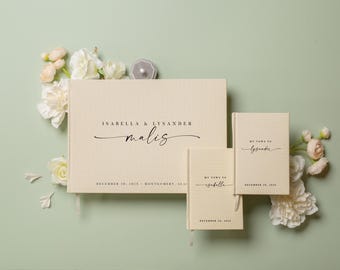 Personalized Guestbook + Vow Book Set (Font 5) - Hardcover Customizable Wedding Book Bundle  Reception Ceremony Guest Signatures Keepsake