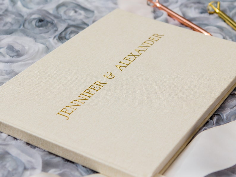 Embossed Canvas Linen Guest Book in Ivory 11.5x8.5 Large Foil Etsy