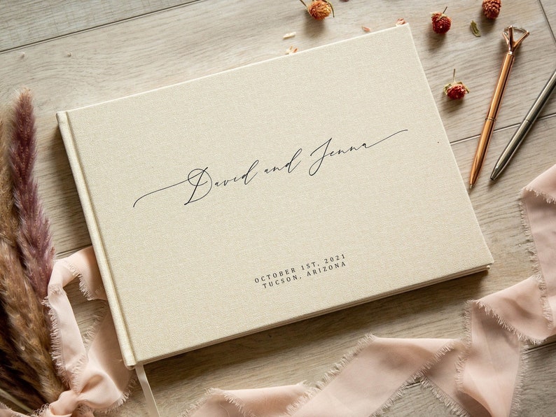 Personalized Guest Book - 11.5 x 8.5 Custom Wedding Guestbook Signing Book for Reception Engagement Party Modern Blank Page Scrapbook